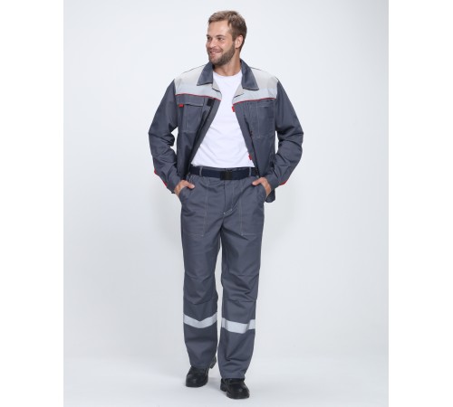 Костюм Фаворит-1 Премиум СОП (тк.Смесовая,240) брюки, т.серый/серый/красный