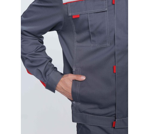 Костюм Фаворит-1 Премиум СОП (тк.Смесовая,240) брюки, т.серый/серый/красный