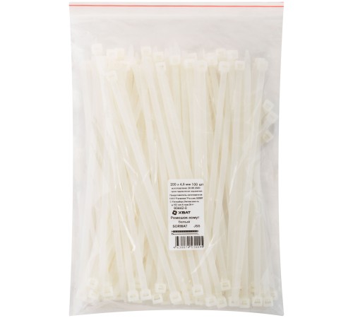 Ремешок-хомут, белый (SORMAT) JS, 200 х 4,6 мм, 100 шт (фасовка) Ремешок-хомут, белый (SORMAT) JS, 200 х 4,6 мм, 100 шт (фасовка)