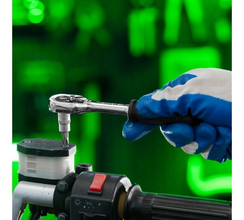 Ключ-трещотка 1/4", 45 зубьев, с быстрым сбросом, CrV, хром Сибртех