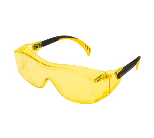 Очки защитные открытые, поликарбонатные, увеличенная желтая линза, регулируемые дужки Denzel