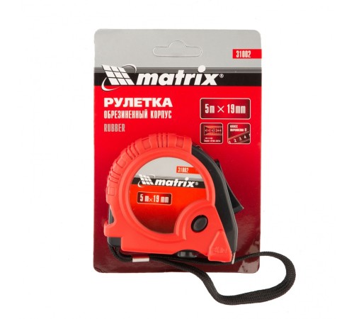 Рулетка Rubber,5 м х 19 мм,обрезиненный корпус Matrix Рулетка Rubber,5 м х 19 мм,обрезиненный корпус Matrix
