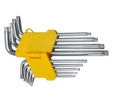 Ключи "звездочки", CrV сталь, 9 шт., Т10-Т50, с отверстием, длинные, в пластиковом держателе FIT IT