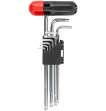 Ключи TORX 9 шт. CrV Т10-Т50, с отверстием, длинные, с пласт.Т-обр.ручкой, Профи FIT IT