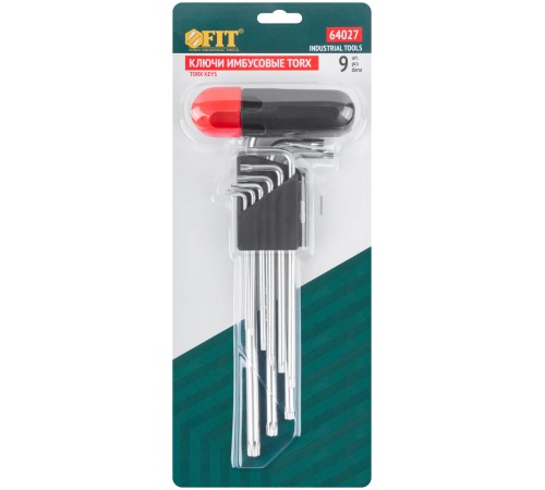 Ключи TORX 9 шт. CrV Т10-Т50, с отверстием, длинные, с пласт.Т-обр.ручкой, Профи FIT IT Ключи TORX 9 шт. CrV Т10-Т50, с отверстием, длинные, с пласт.Т-обр.ручкой, Профи FIT IT