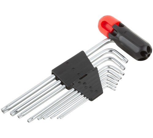 Ключи TORX 9 шт. CrV Т10-Т50, с отверстием, длинные, с пласт.Т-обр.ручкой, Профи FIT IT Ключи TORX 9 шт. CrV Т10-Т50, с отверстием, длинные, с пласт.Т-обр.ручкой, Профи FIT IT