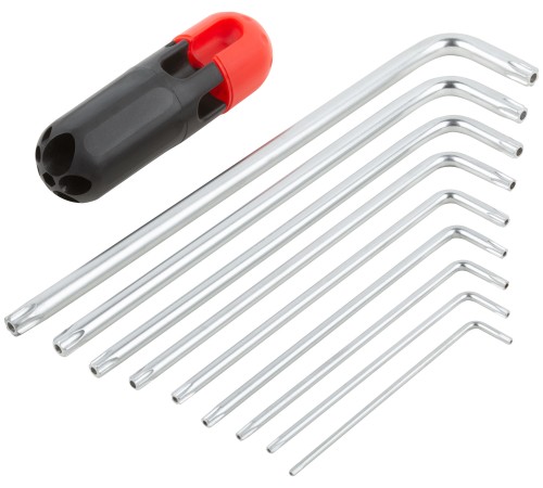 Ключи TORX 9 шт. CrV Т10-Т50, с отверстием, длинные, с пласт.Т-обр.ручкой, Профи FIT IT Ключи TORX 9 шт. CrV Т10-Т50, с отверстием, длинные, с пласт.Т-обр.ручкой, Профи FIT IT