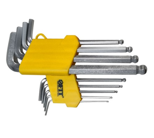 Ключи шестигранные, CrV сталь, 9 шт., 1,5-10 мм, с шаровым наконечником, длинные, в пластиковом держателе FIT IT