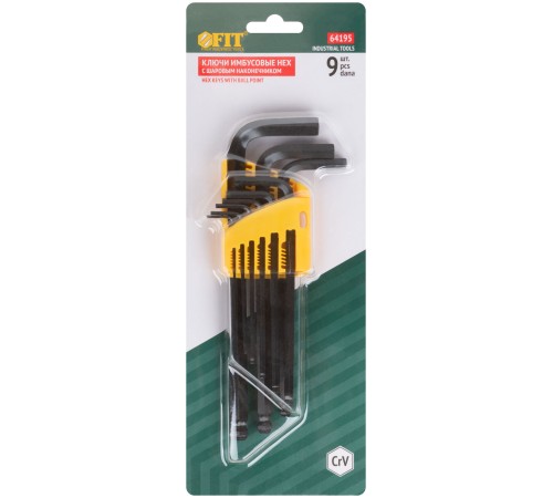 Ключи шестигранные HEX средние с шаром CrV  9 шт.( 1,5-10 мм ) FIT IT Ключи шестигранные HEX средние с шаром CrV  9 шт.( 1,5-10 мм ) FIT IT