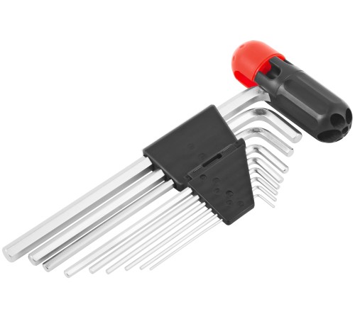 Ключи шестигранные HEX длинные CrV  9 шт.( 1,5-10 мм ), пластиковая Т-обр.ручка FIT IT Ключи шестигранные HEX длинные CrV  9 шт.( 1,5-10 мм ), пластиковая Т-обр.ручка FIT IT