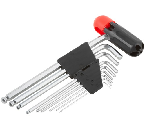 Ключи шестигранные HEX длинные c шаром CrV  9 шт.(1,5-10 мм ), пластиковая Т-обр.ручка FIT IT Ключи шестигранные HEX длинные c шаром CrV  9 шт.(1,5-10 мм ), пластиковая Т-обр.ручка FIT IT