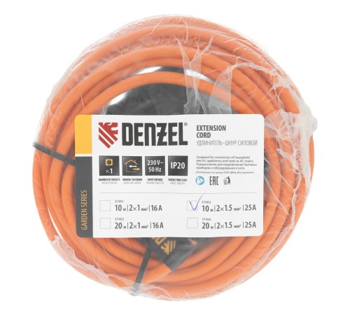 Удлинитель-шнур силовой Garden Series, б/з, ПВС, 10м, 1 розетка, 2 x 1,5 мм, Denzel