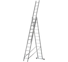 Лестница трехсекционная алюминиевая усиленная, 3 х 12 ступеней, H=343/594/841 см, вес 17,83 кг FIT РОС