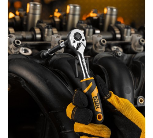 Ключ-трещотка 1/4", 90 зубьев, с быстрым сбросом, CrV Denzel