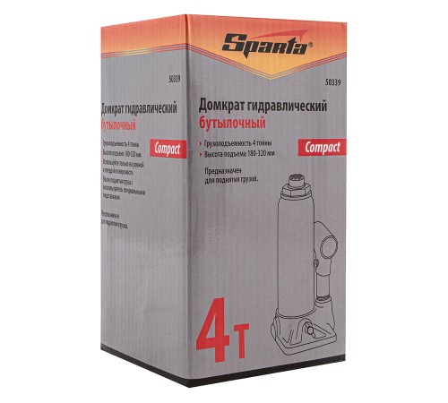 Домкрат гидравлический бутылочный, 4 т, h подъема 180–320 мм Sparta Compact