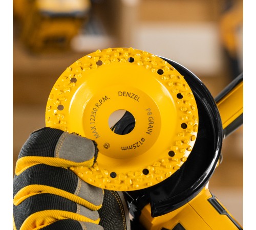 Чашка твёрдосплавная зачистная,125 мм, Наклонная, крупное зерно #8 Denzel