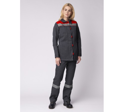 Костюм женский Весна-1 СОП NEW (тк.Смесовая,210) брюки, т.серый/красный Костюм женский Весна-1 СОП NEW (тк.Смесовая,210) брюки, т.серый/красный