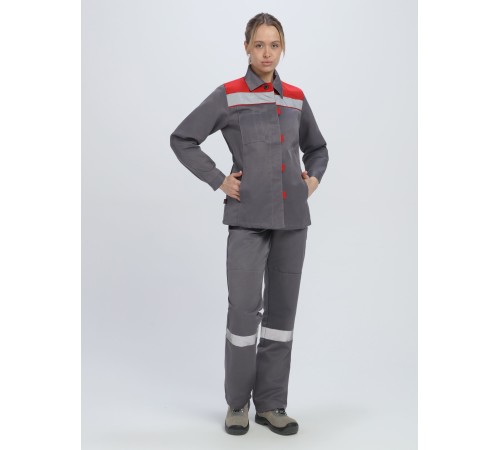Костюм женский Весна-1 СОП NEW (тк.Смесовая,210) брюки, т.серый/красный Костюм женский Весна-1 СОП NEW (тк.Смесовая,210) брюки, т.серый/красный