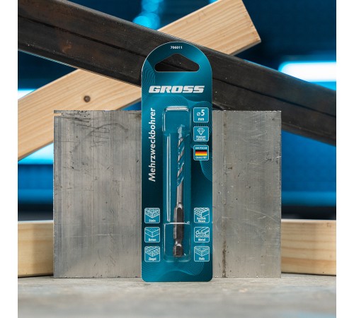 Сверло универсальное, Multipurpose PRO, 6-гр. хвостовик, 5мм Gross Сверло универсальное, Multipurpose PRO, 6-гр. хвостовик, 5мм Gross