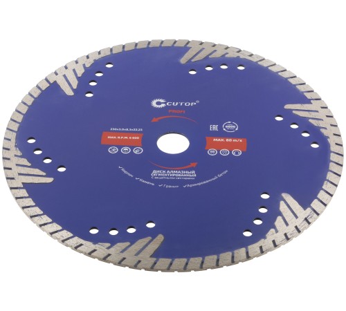Диск отрезной алмазный, сегментный с защитными секторами Cutop Profi, 230 x 3,0 x 8,3 x 22,2 мм CUTOP Диск отрезной алмазный, сегментный с защитными секторами Cutop Profi, 230 x 3,0 x 8,3 x 22,2 мм CUTOP