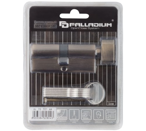 Цилиндровый механизм "PALLADIUM" 70 мм, ключ-завертка, старая бронза CHINA