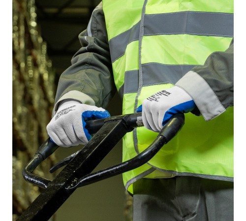 Перчатки полиэфирные с синим нитрильным покрытием, размер 9, 13 класс вязки// Сибртех