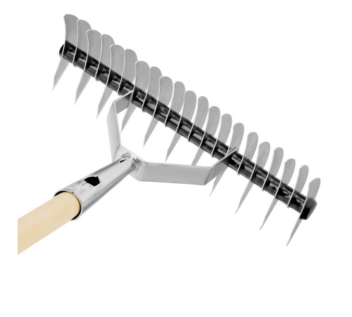 Грабли двусторонние аэраторные, стальные, зубъя 11/21шт, 340 мм, деревянный черенок, BASE Palisad