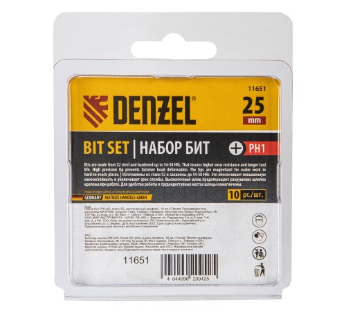 Бита PH1х25, сталь S2, шестигранный профиль, 10 шт. Е 6,3 Denzel Бита PH1х25, сталь S2, шестигранный профиль, 10 шт. Е 6,3 Denzel