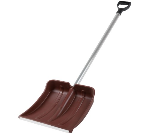 Лопата для уборки снега пластиковая цветная, алюминиевый черенок 380х365х1340 мм КУРС РОС