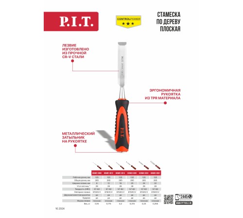 Стамеска по дереву плоская P.I.T. CONTROL HCHW01-0016