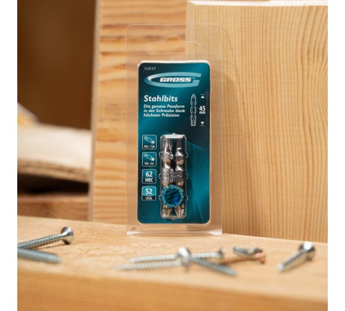 Набор бит двухстор., PH2-T30х45мм, PZ2-H4х45мм, сталь S2, 2 шт. Gross