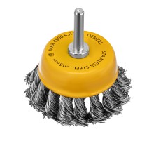 Щетка для дрели, 65 мм, Чашка, со шпилькой, нержавеющая крученая проволока Denzel