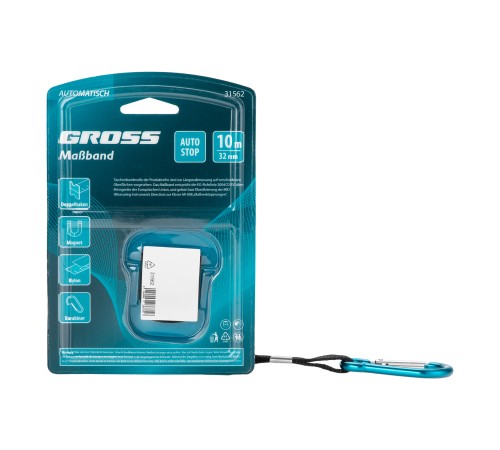 Рулетка "Automatisch", 10 м х 32 мм, нейлон, магнит, двустор. разметка, антиизлом, автоcтоп Gross