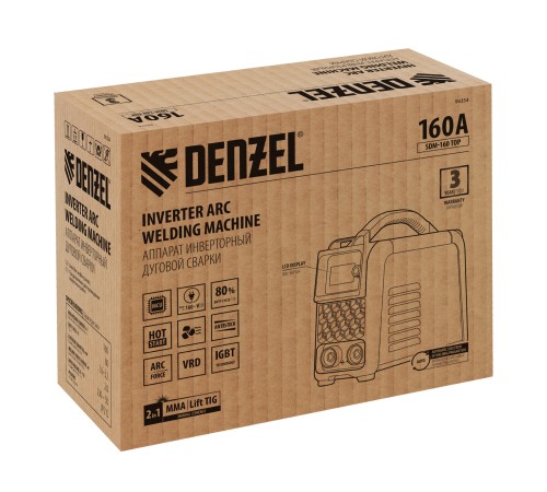 Аппарат инвертор. дуговой сварки SDM-160 Top, 160 А, ПВ 80%// Denzel Аппарат инвертор. дуговой сварки SDM-160 Top, 160 А, ПВ 80%// Denzel