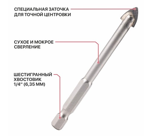 Сверло по стеклу и керамике P.I.T. AMAS13-008S