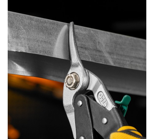 Ножницы по металлу, 270 мм, прямой и правый рез, сталь-СrMo, трехкомпонентные рукоятки Denzel