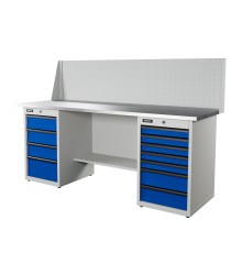 RUNTEC RTI20Z-TI7-TI4-P20-5005(7035) Верстак серии Industrial, 2000 мм, оцинк, тумба с 7-ю ящиками + тумба с 4-мя ящиками, экран 500, синий (светло-серый) RA