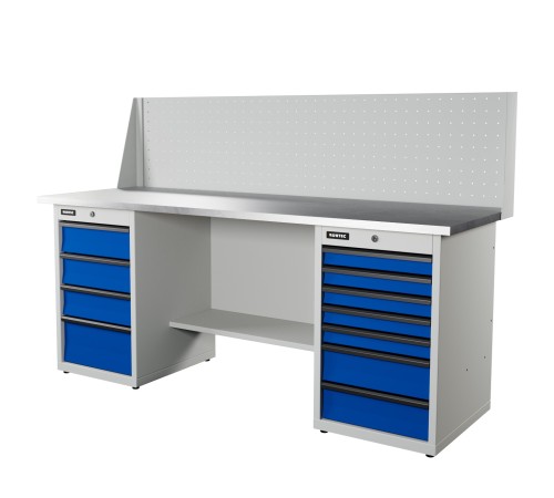 RUNTEC RTI20Z-TI7-TI4-P20-5005(7035) Верстак серии Industrial, 2000 мм, оцинк, тумба с 7-ю ящиками + тумба с 4-мя ящиками, экран 500, синий (светло-серый) RA