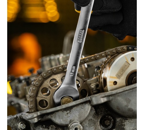 Набор ключей комбинированных трещоточных 6-17 мм, 6 шт., CrV, матовый хром Denzel