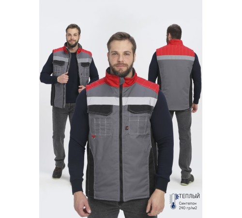 Жилет утепленный Формула (тк.Смесовая,240), серый/черный/красный