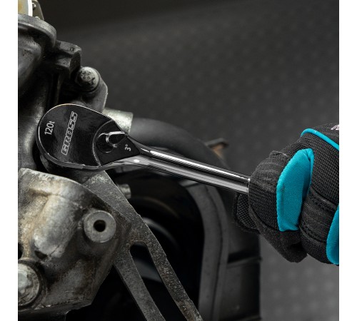 Ключ-трещотка 3/8", CrV, 120 зубьев, цельнометаллический, хром Gross