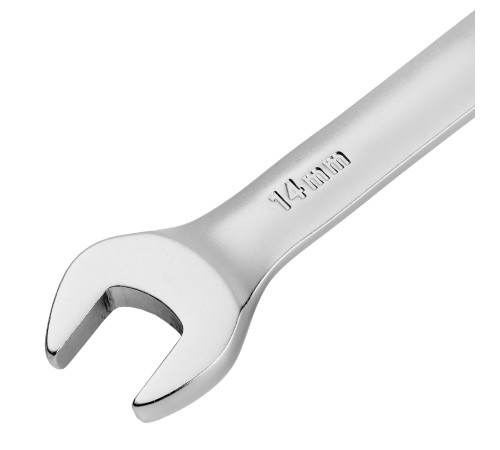 Ключ комбинированный трещоточный, 14 мм, CrV, матовый хром Denzel