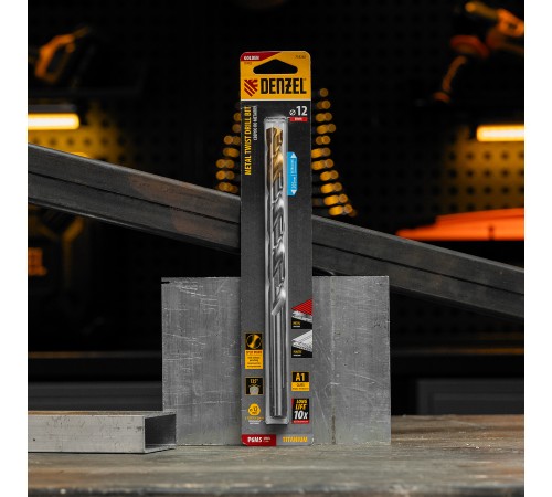 Сверло спиральное по металлу 12 x 205 мм, Р6М5, Golden Tip, удлиненное Denzel