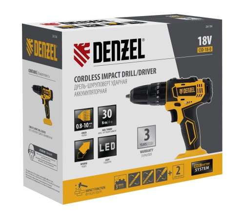 Дрель-шуруповерт аккумуляторная ударная CID-18-0, Li-Ion, 18 В Denzel