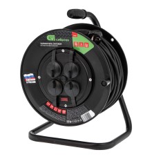 Удлинитель силовой на кабельной катушке, ПВС, 50 м, 4 розетки с крышкой, IP44, 16А, УХз16, Сибртех