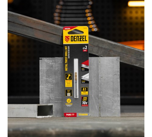 Сверло спиральное по металлу 2 x 49 мм, Р6М5, Golden Tip , 2шт. Denzel