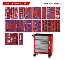 Набор инструментов 343 предмета, "СПЕЦИАЛИСТ 343", в красной тележке МАСТАК 50-07343R