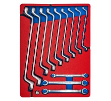 Набор накидных и разрезных ключей, зеркальная полировка, ложемент, 12 предметов МАСТАК 5-23112