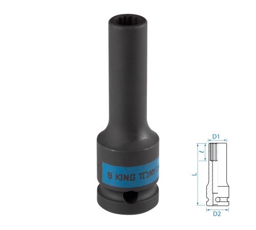 Головка торцевая ударная глубокая двенадцатигранная 1/2", 9 мм KING TONY 443009M