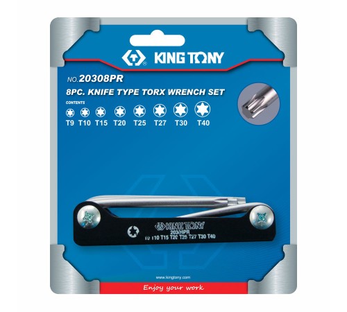 Набор Г-образных Torx, T9-T40, складные, 8 предметов KING TONY 20308PR Набор Г-образных Torx, T9-T40, складные, 8 предметов KING TONY 20308PR
